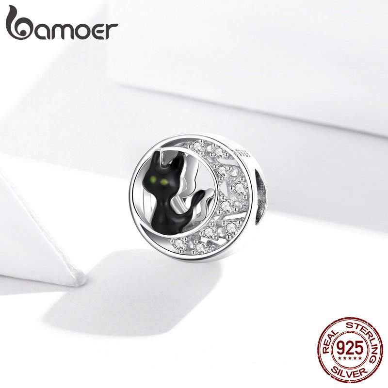 BAMOER Mặt Dây Chuyền Bạc 925 Hình Mèo Dễ Thương Dùng Làm Trang Sức diy