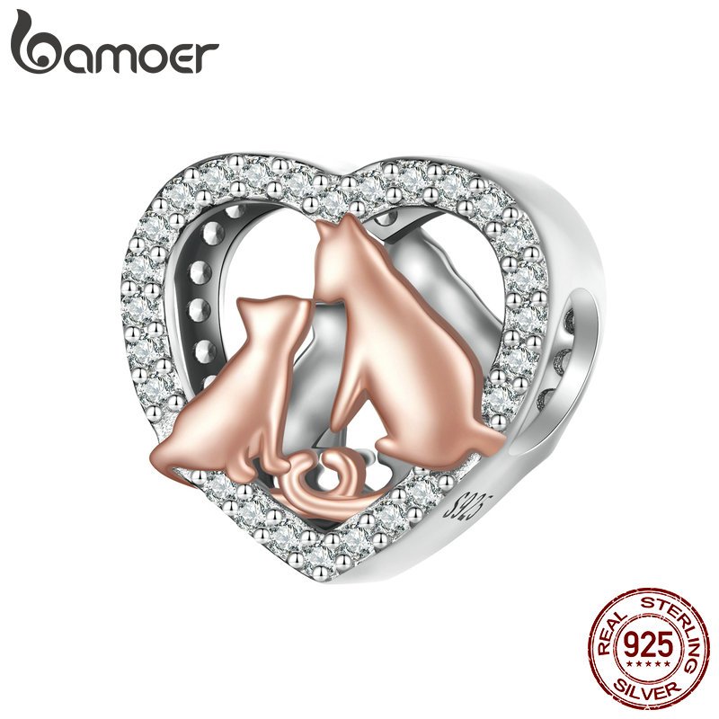 BAMOER Mặt Dây Chuyền Bạc 925 Hình Mèo Dễ Thương Dùng Làm Trang Sức diy