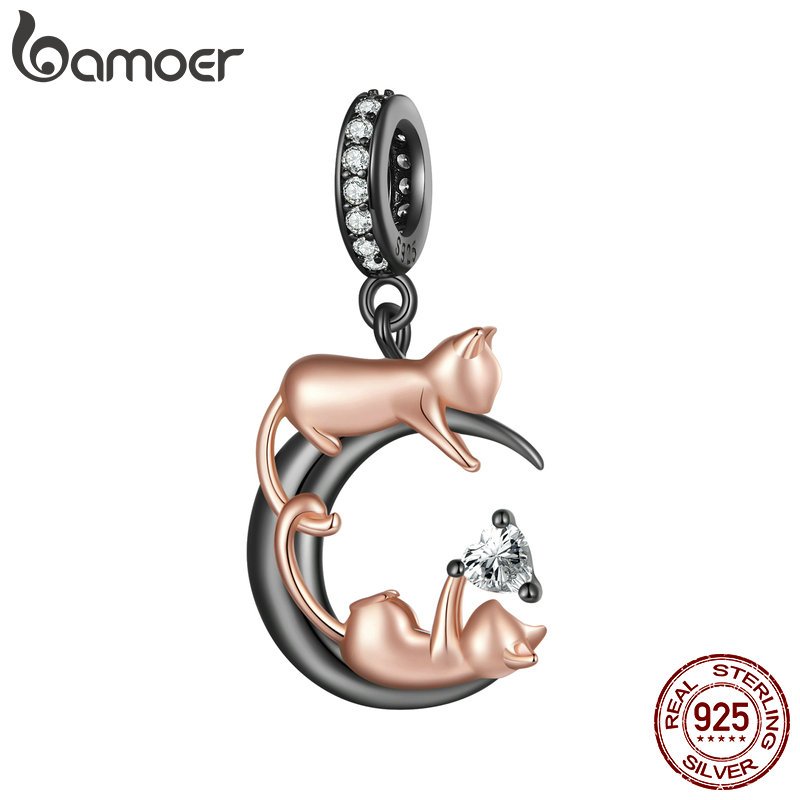 BAMOER Mặt Dây Chuyền Bạc 925 Hình Mèo Dễ Thương Dùng Làm Trang Sức diy