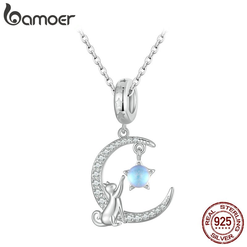 BAMOER Mặt Dây Chuyền Bạc 925 Hình Mèo Dễ Thương Dùng Làm Trang Sức diy