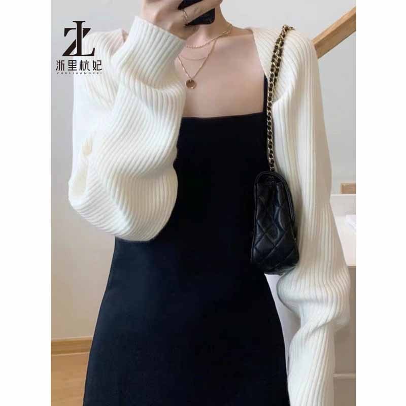 ZHELIHANGFEI Cardigan dệt kim nữ kèm khăn choàng nhỏ, áo khoác sling bên ngoài, phong cách mỏng nhẹ
