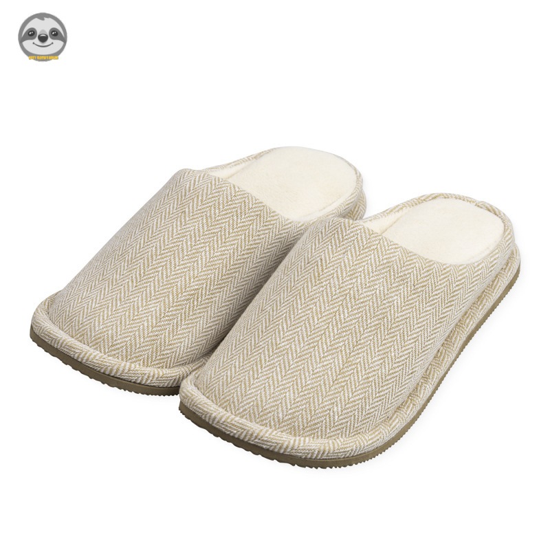 [Hàng có sẵn] Phong cách Nhật Bản Muji / Dép đi trong nhà bằng vải / Dép Cotton dày lót lông cừu / Dép xỏ đầu lớn Jacquard màu trơn / Chống trượt S