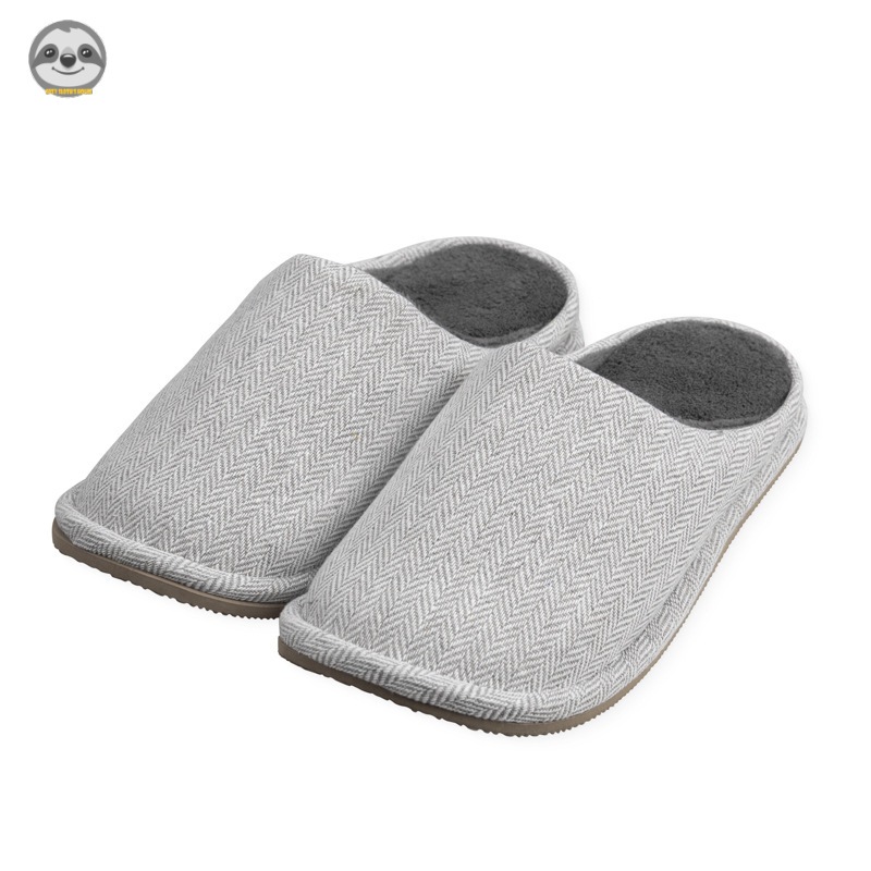 [Hàng có sẵn] Phong cách Nhật Bản Muji / Dép đi trong nhà bằng vải / Dép Cotton dày lót lông cừu / Dép xỏ đầu lớn Jacquard màu trơn / Chống trượt S