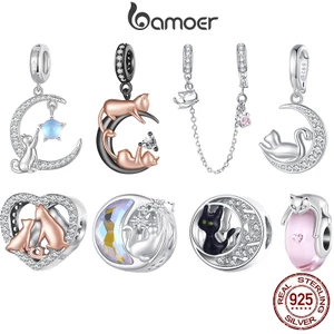 BAMOER Mặt Dây Chuyền Bạc 925 Hình Mèo Dễ Thương Dùng Làm Trang Sức diy