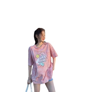 Áo Thun Tay Lỡ Nữ  IN HÌNH Tie-Dye Loang Màu Cá Heo Im Dead Inside Tay Lỡ Dáng Rộng