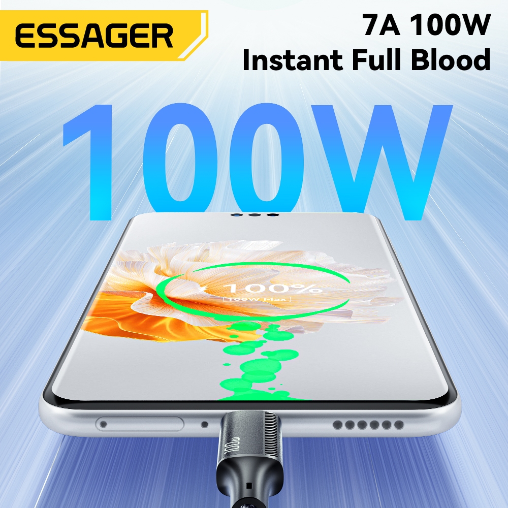 Ảnh Dây cáp sạc ESSAGER 3 trong 1 Micro USB Type C IOS fsat cho Huawei Samsung 7A 100W 2