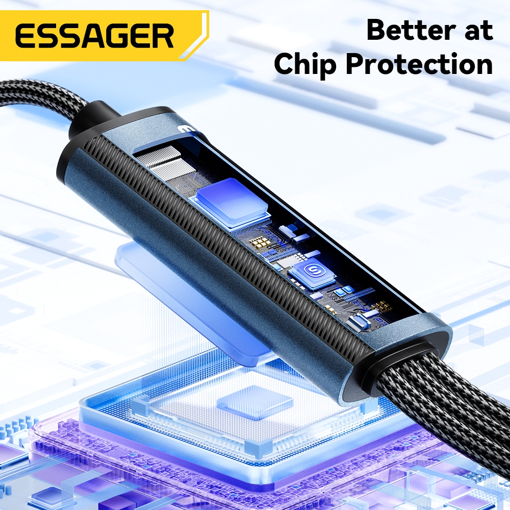 Ảnh Dây cáp sạc ESSAGER 3 trong 1 Micro USB Type C IOS fsat cho Huawei Samsung 7A 100W 3