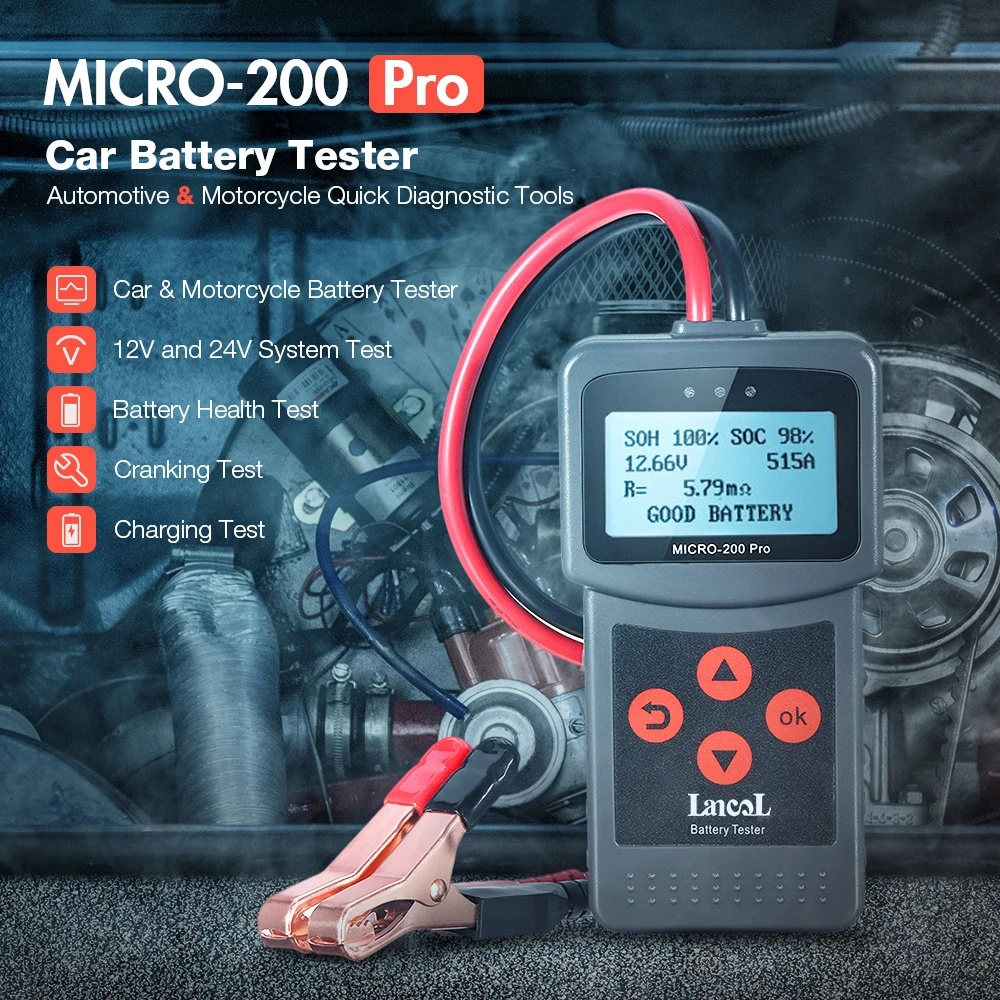 Lancol Dụng Cụ Phân Tích Pin Động Cơ Xe Hơi / Xe Máy micro200pro 12 / 24v 40 Đến 2000cca