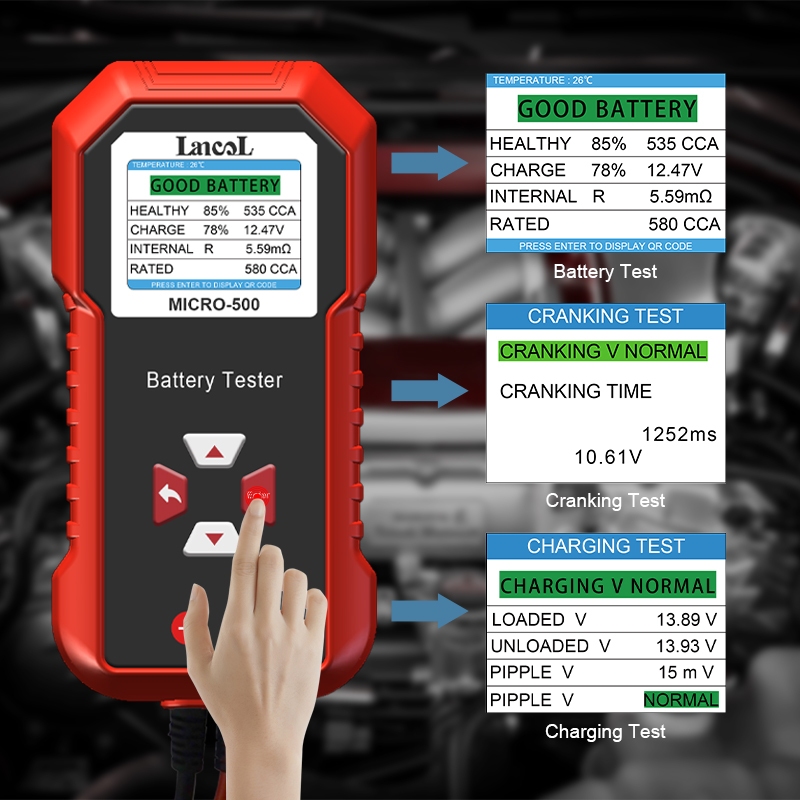 Lancol Micro 500 12 / 24V Xe Moto Pin Thử 40 Đến 3000CCA Cranking Sạc Xe Máy Dung Lượng Pin Dụng Cụ Phân Tích