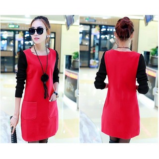 Đầm Dài Trung Bình Giả Hai Lớp Lót Lông Thời Trang Thu Đông Phong Cách Hàn Quốc Cho Nữ