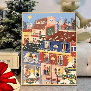 MOZI ✨Khung cảnh đường phố Giáng sinh với cây thông Noel 40*50CM tranh tô màu theo số tranh sơn dầu số hoá tranh số hóa theo yêu cầu sơn acrylic  trang sơn dầu số hóa Tranh Sơn Dầu Vẽ Tay Hình Cây Thông Giáng Sinh