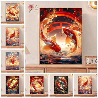 MOZI✨cá koi may mắn 40*50cm tranh tô màu theo số tranh sơn dầu số hoá tranh số hóa tô màu theo số Tranh Tự Tô Màu tranh tô màu theo yê Koi Tranh Sơn Dầu Thủ Công Hình Rồng Đẹp Mắt
