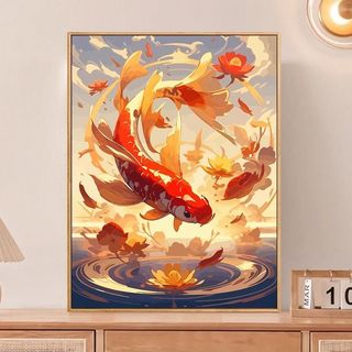 MOZI✨cá koi may mắn 40*50cm tranh tô màu theo số tranh sơn dầu số hoá tranh số hóa tô màu theo số Tranh Tự Tô Màu tranh tô màu theo yê Koi Tranh Sơn Dầu Thủ Công Hình Rồng Đẹp Mắt