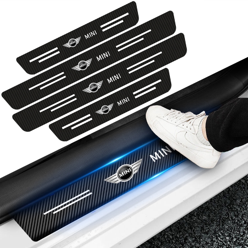 Bộ 4 Miếng Dán Trang Trí Xe Hơi Chống Trầy Xước In logo Bằng Sợi carbon Cho mini cooper one s r50 r53 r56 r60 f55 f56 r57