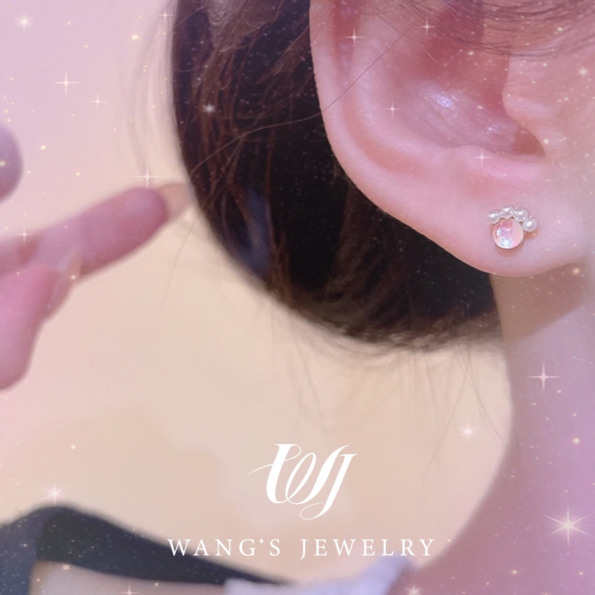 【Kim bạc 100%】Wj Bông Tai Xỏ Đính Ngọc Trai Đá Mặt Trăng Nhỏ Đơn Giản Thời Trang Hàn Quốc Mới 2023 Dành Cho Bạn Nữ