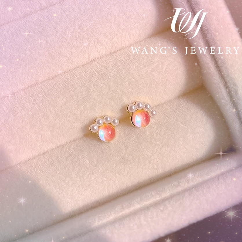 【Kim bạc 100%】Wj Bông Tai Xỏ Đính Ngọc Trai Đá Mặt Trăng Nhỏ Đơn Giản Thời Trang Hàn Quốc Mới 2023 Dành Cho Bạn Nữ