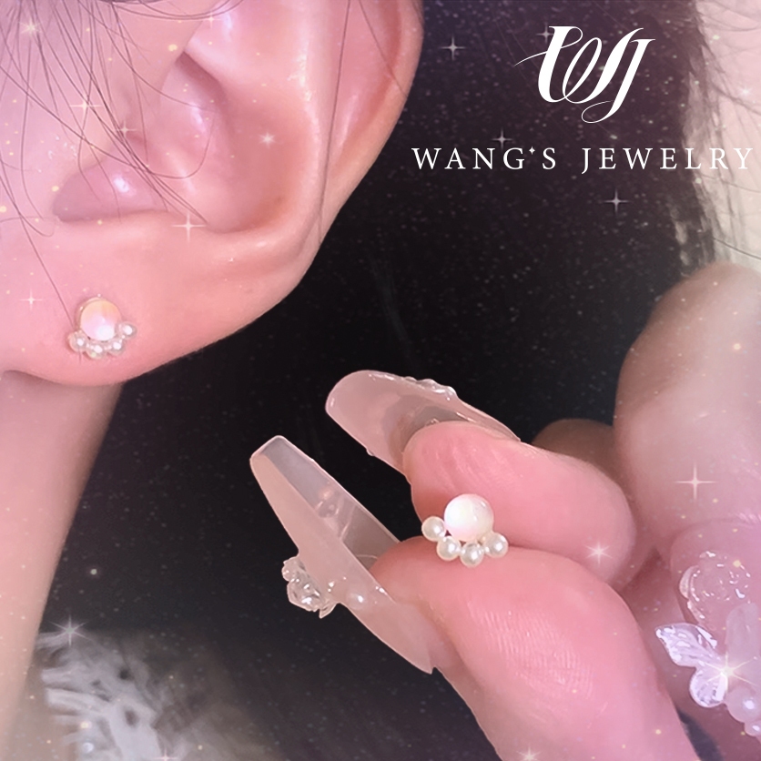 【Kim bạc 100%】Wj Bông Tai Xỏ Đính Ngọc Trai Đá Mặt Trăng Nhỏ Đơn Giản Thời Trang Hàn Quốc Mới 2023 Dành Cho Bạn Nữ