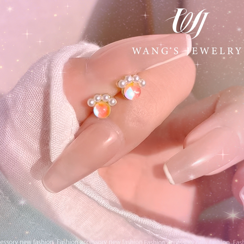 【Kim bạc 100%】Wj Bông Tai Xỏ Đính Ngọc Trai Đá Mặt Trăng Nhỏ Đơn Giản Thời Trang Hàn Quốc Mới 2023 Dành Cho Bạn Nữ