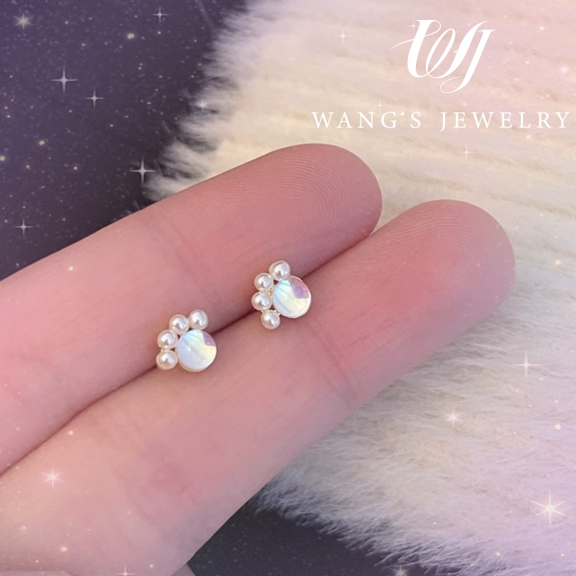 【Kim bạc 100%】Wj Bông Tai Xỏ Đính Ngọc Trai Đá Mặt Trăng Nhỏ Đơn Giản Thời Trang Hàn Quốc Mới 2023 Dành Cho Bạn Nữ
