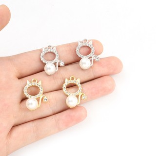 Bộ 10 Mặt Vòng cổ Hợp Kim Hình Mèo Đính Đá Và Ngọc Trai Sang Trọng diy