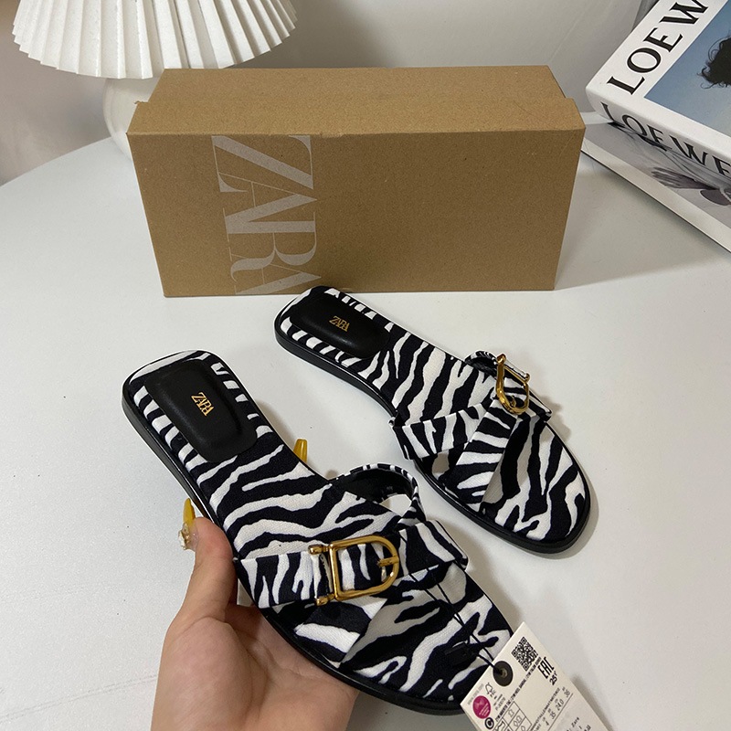Zara Dép Sandal Đế Bằng Mũi Vuông Thời Trang Đi Biển 2024 Cho Nữ