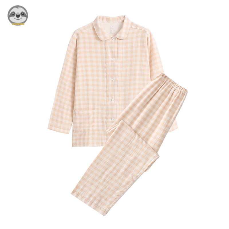 Phong Cách muji Nhật Bản / Áo Len Dài Tay Hai Lớp Chất Lượng Cao / Đồ Ngủ cotton Nguyên Chất / Thoải Mái Cho Cặp Đôi po