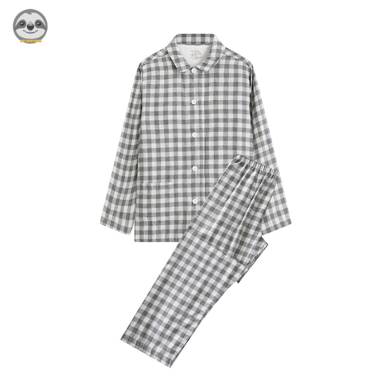 Phong Cách muji Nhật Bản / Áo Len Dài Tay Hai Lớp Chất Lượng Cao / Đồ Ngủ cotton Nguyên Chất / Thoải Mái Cho Cặp Đôi po