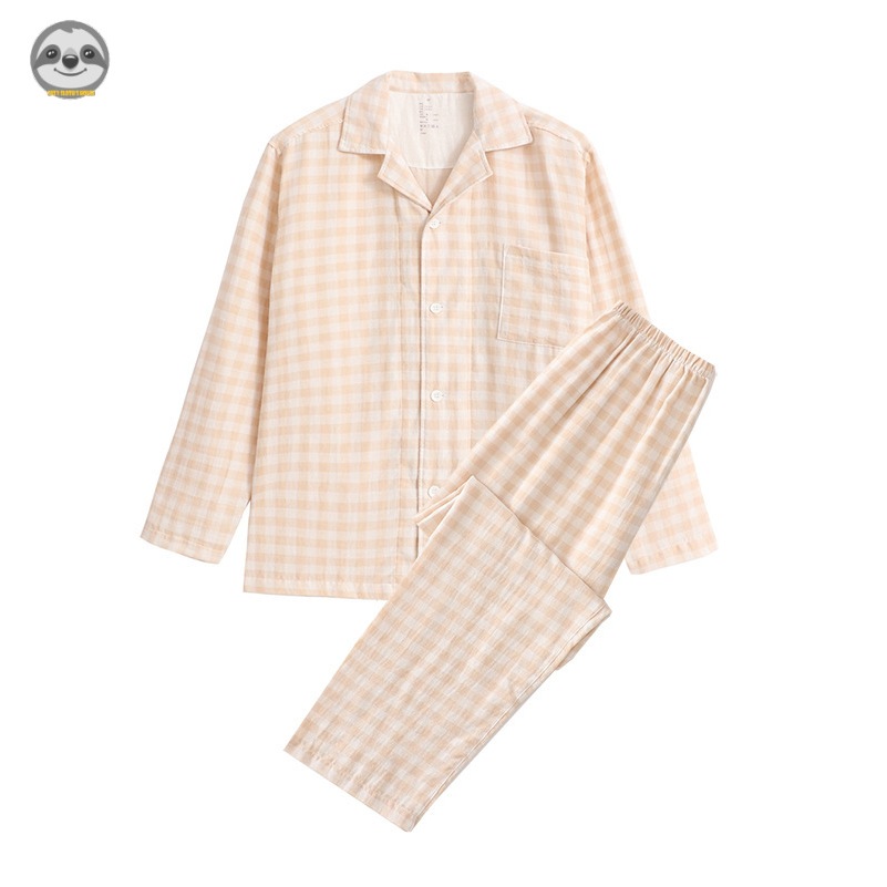 Phong Cách muji Nhật Bản / Áo Len Dài Tay Hai Lớp Chất Lượng Cao / Đồ Ngủ cotton Nguyên Chất / Thoải Mái Cho Cặp Đôi po