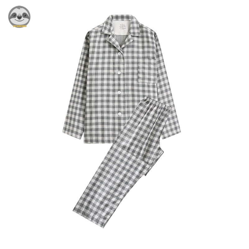 Phong Cách muji Nhật Bản / Áo Len Dài Tay Hai Lớp Chất Lượng Cao / Đồ Ngủ cotton Nguyên Chất / Thoải Mái Cho Cặp Đôi po