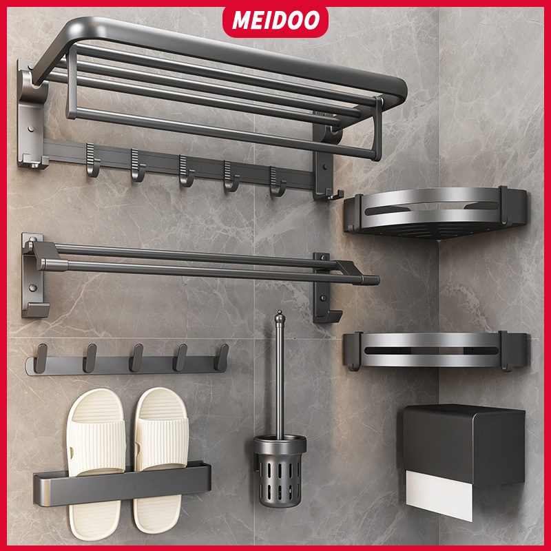 Ảnh Kệ MEIDOO gắn tường giữ khăn đa năng không cần khoan Giá để đồ bằng nhôm chắc chắn và bền 1
