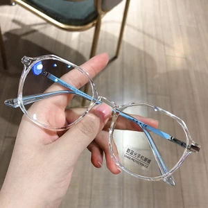 Kính gọng tròn nam nữ thời trang, thấu kính cận có thể cắt, gọng phẳng chống ánh sáng xanh phong cách Hàn Quốc, phù hợp học sinh, mã TX-078