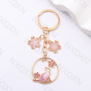Móc Khóa Hình Mèo Và Hoa Anh Đào Dễ Thương