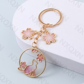 Móc Khóa Hình Mèo Và Hoa Anh Đào Dễ Thương