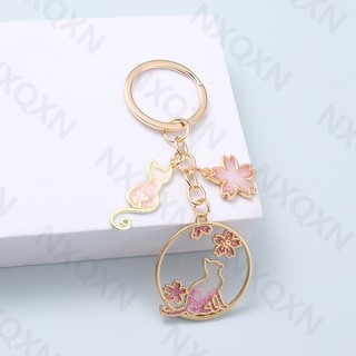 Móc Khóa Hình Mèo Và Hoa Anh Đào Dễ Thương