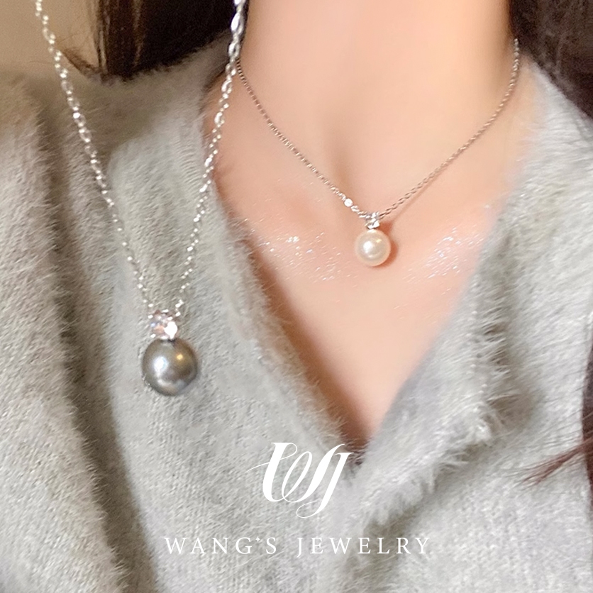 Wj Vòng Cổ Dây Xích Đơn Giản Đính Ngọc Trai Màu Trắng Xám zircon Thời Trang Thu Đông Cao Cấp Làm Quà Tặng Cho Nữ