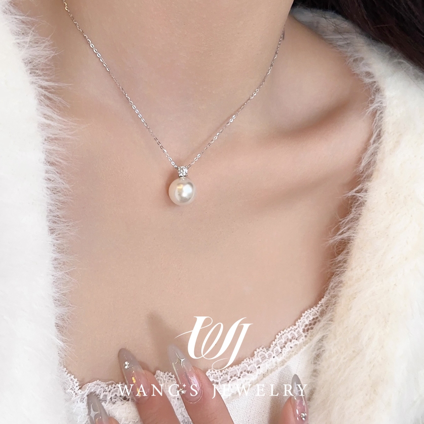 Wj Vòng Cổ Dây Xích Đơn Giản Đính Ngọc Trai Màu Trắng Xám zircon Thời Trang Thu Đông Cao Cấp Làm Quà Tặng Cho Nữ
