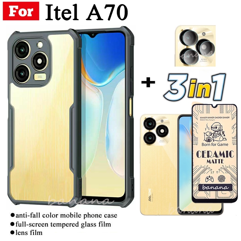 Ốp điện thoại chống sốc 3 trong 1 Itel A70 cho ITEL A 70 A7 0 Phim mờ bằng gốm + Phim ống kính máy ảnh