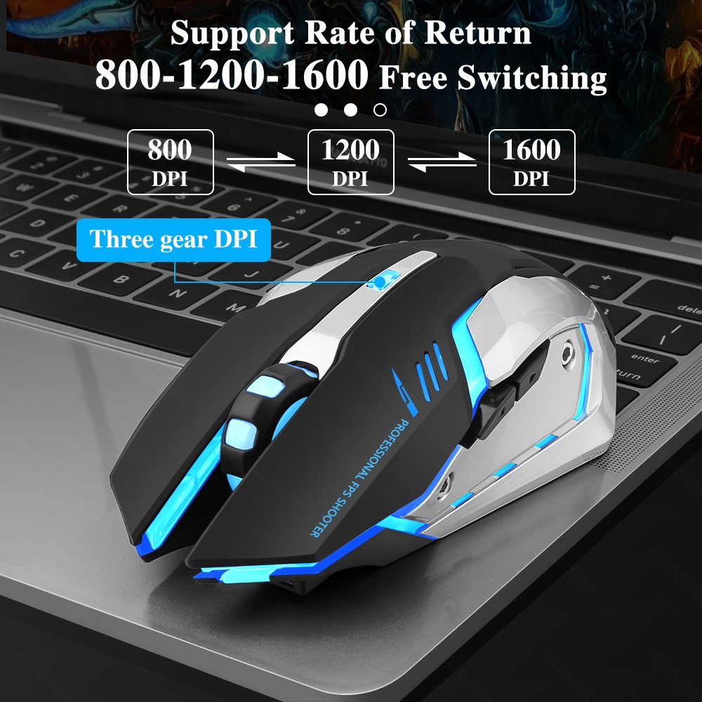 Ảnh Chuột gaming GOOJODOQ không dây 2400 DPI 2.4G tiết kiệm pin phù hơp làm việc văn phòng chơi game sạc lại cổng USB 1