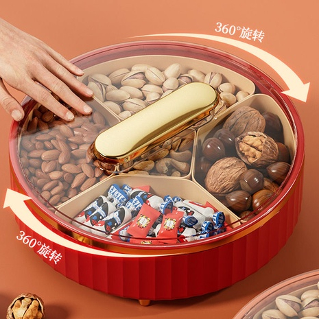 Năm mới Đĩa trái cây Phòng khách Khay trái cây khô Khay trái cây Tết Nguyên đán Đĩa ăn nhẹ Chia vị trí Khay đựng hạt Hộp đựng trái cây Chia khay đựng trái cây chống bụi Khay xoay Khay kẹo