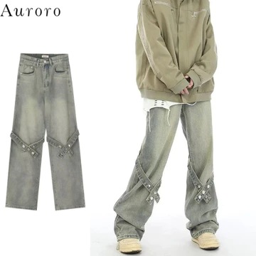 Quần jean ống rộng quần jean ống suông denim thời trang unisex hiphop quần thời trang nam quần jean ống loe oversize retro quần jean ống đứng phong cách Hàn Quốc quần bò ống rộng