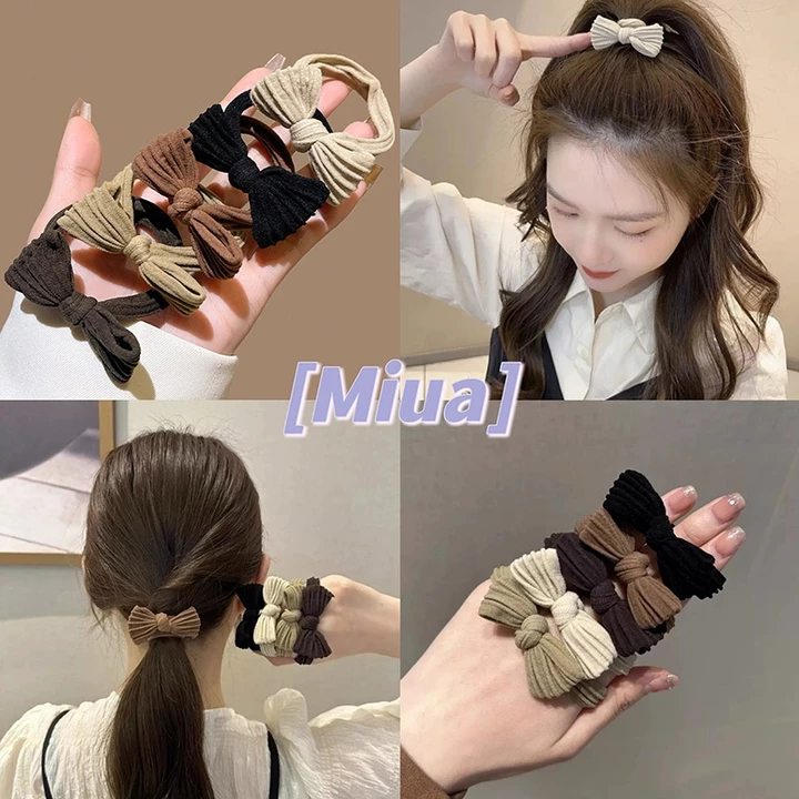 👾miua Dây buộc tóc co giãn phối nơ ruy băng thời trang thu đông phong cách Hàn Quốc cho nữ