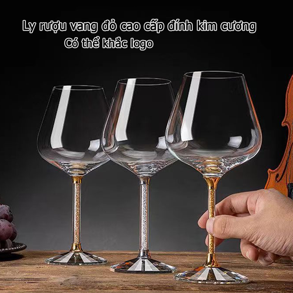 (Có thể khắc logo) Ly rượu vang đỏ 460ML đính kim cương, ly pha lê gia ...