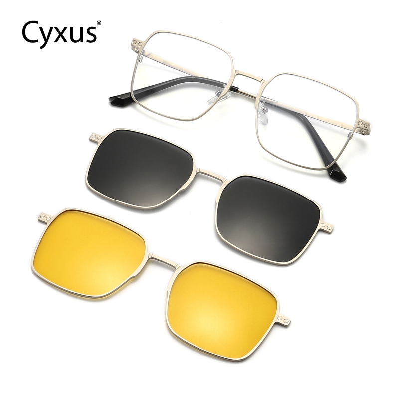 Cyxus Kính Mát 3 Trong 1 Từ Tính Phân Cực Chống Ánh Sáng Xanh UV400 Gọng Vuông Cho Nam Nữ Bảo Vệ Mắt Toàn Diện P1213