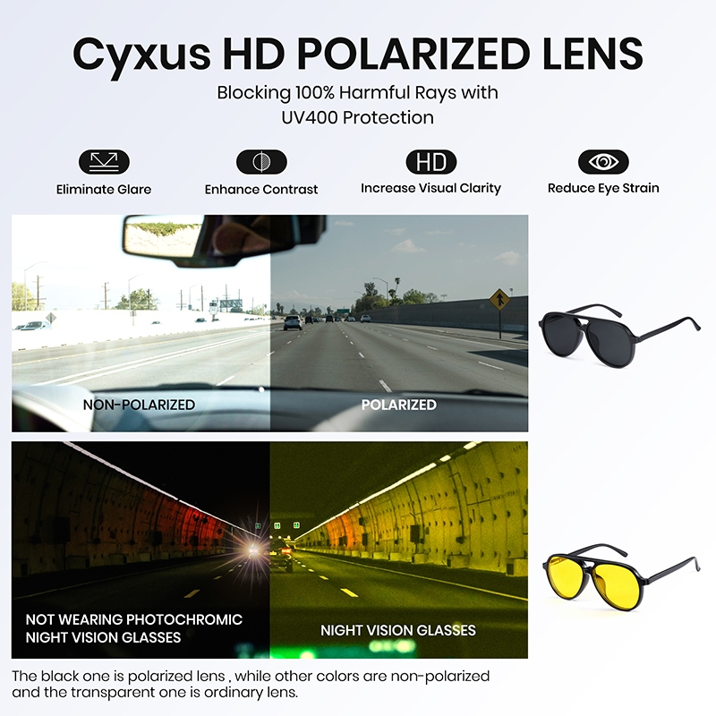 Cyxus Kính Mát 6 Trong 1 Từ Tính Phân Cực Chống Ánh Sáng Xanh UV400 Gọng Aviator TR90 Cho Nam Nữ Câu Cá Lái Xe P1207