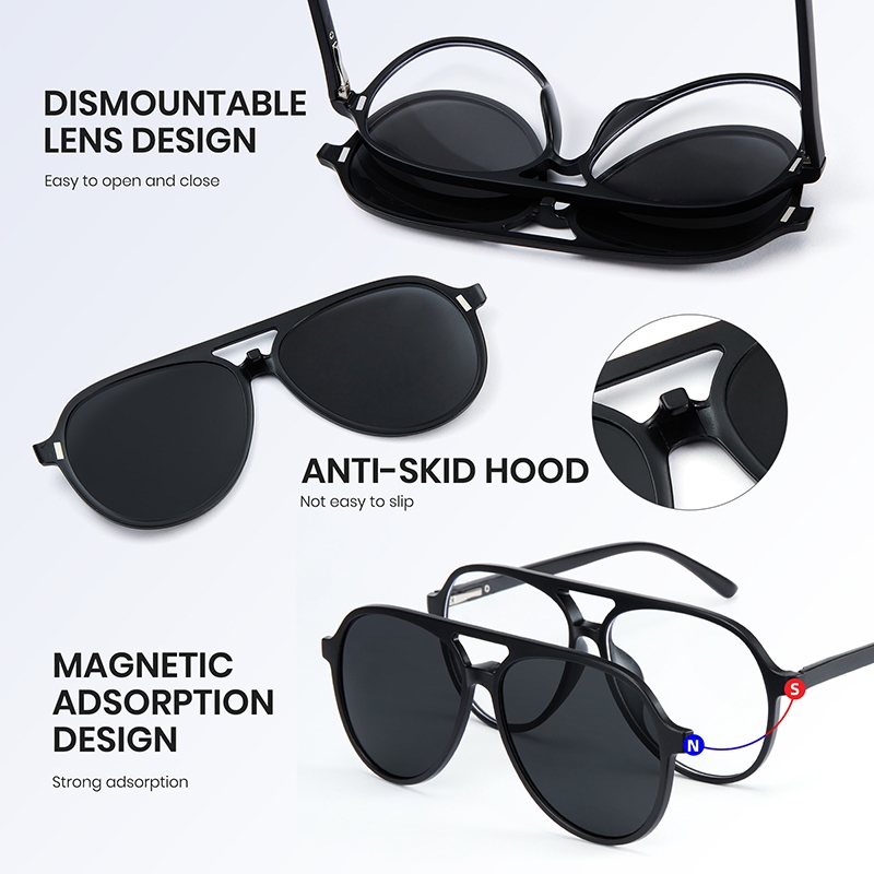 Cyxus Kính Mát 6 Trong 1 Từ Tính Phân Cực Chống Ánh Sáng Xanh UV400 Gọng Aviator TR90 Cho Nam Nữ Câu Cá Lái Xe P1207