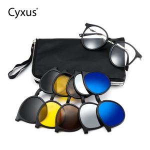 Cyxus Kính Mát 6 Trong 1 Gọng Tròn Từ Tính Chống Tia uv400 tr90 5 Tròng p1206x02 Cho Nam Nữ