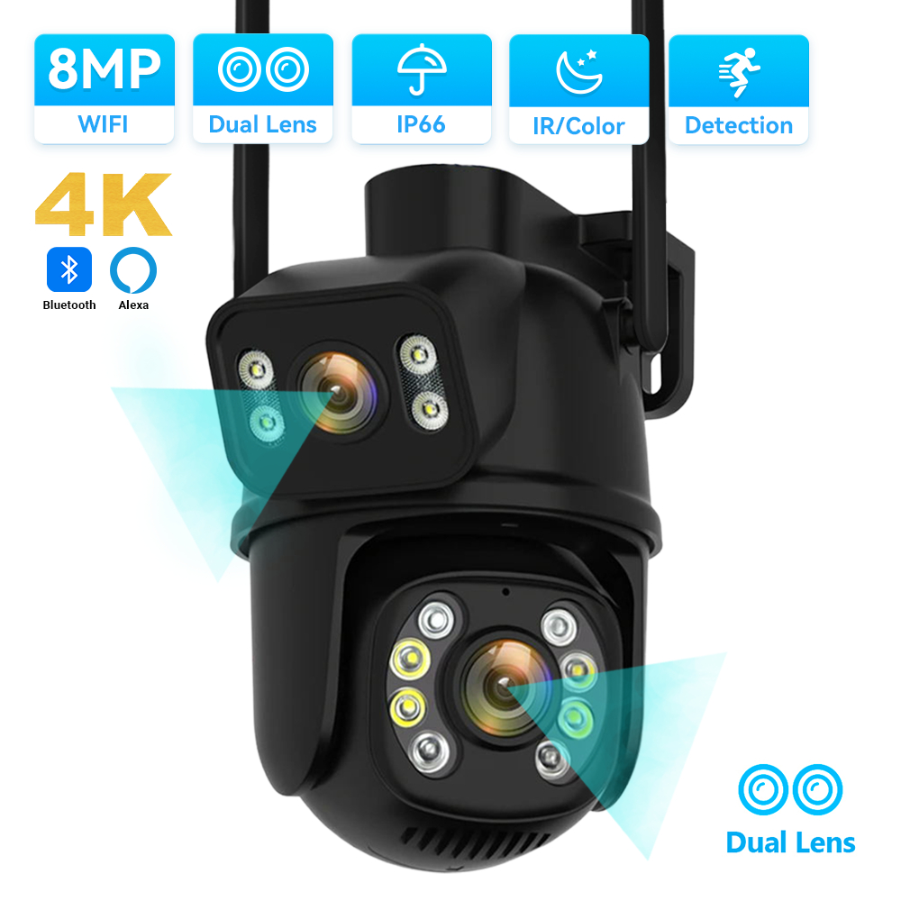 Hamrol Dual Lens 4K 8MP All Black PTZ WIFI Camera Home Outdoor Network ...