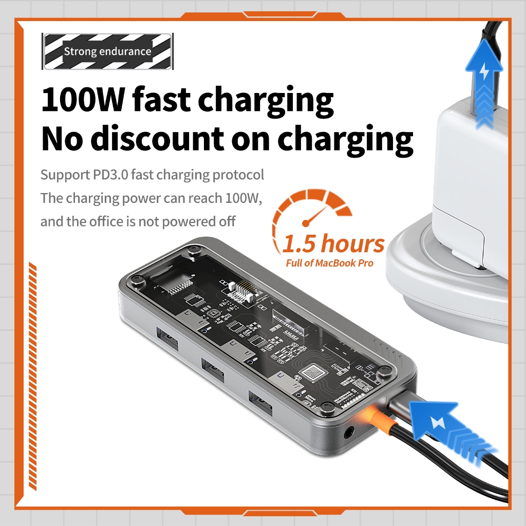 Ảnh Hub GOOJODOQ Type C và USB 3.0 chia cổng 10 trong 1 PD1000W HDMI 4k VGA RJ45 TF/SD cho laptop 3