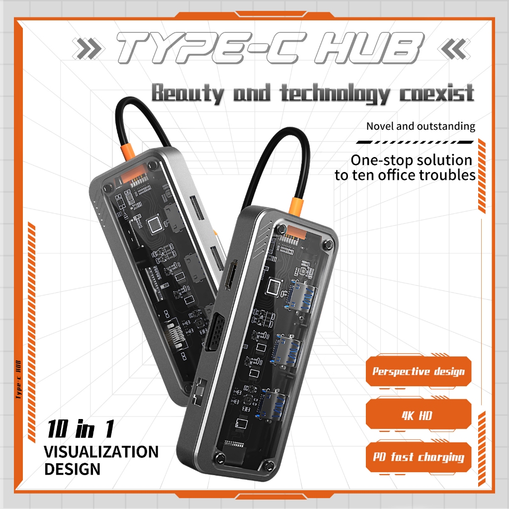 Ảnh Hub GOOJODOQ Type C và USB 3.0 chia cổng 10 trong 1 PD1000W HDMI 4k VGA RJ45 TF/SD cho laptop 2
