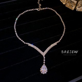 DREJEW Dây chuyền bông tai hình chữ V hình giọt nước nạm kim cương sang trọng và thời trang Bộ hai dây chuyền chuỗi xương đòn cao cấp dành cho nữ